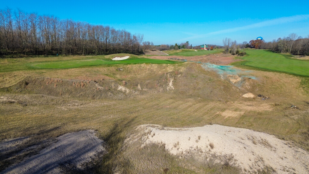 Hole 15 removal of buckthorn and more opens it up and restores it look back to 2008. Aerial view to show changes. Used as sneak peak on post for course updates.