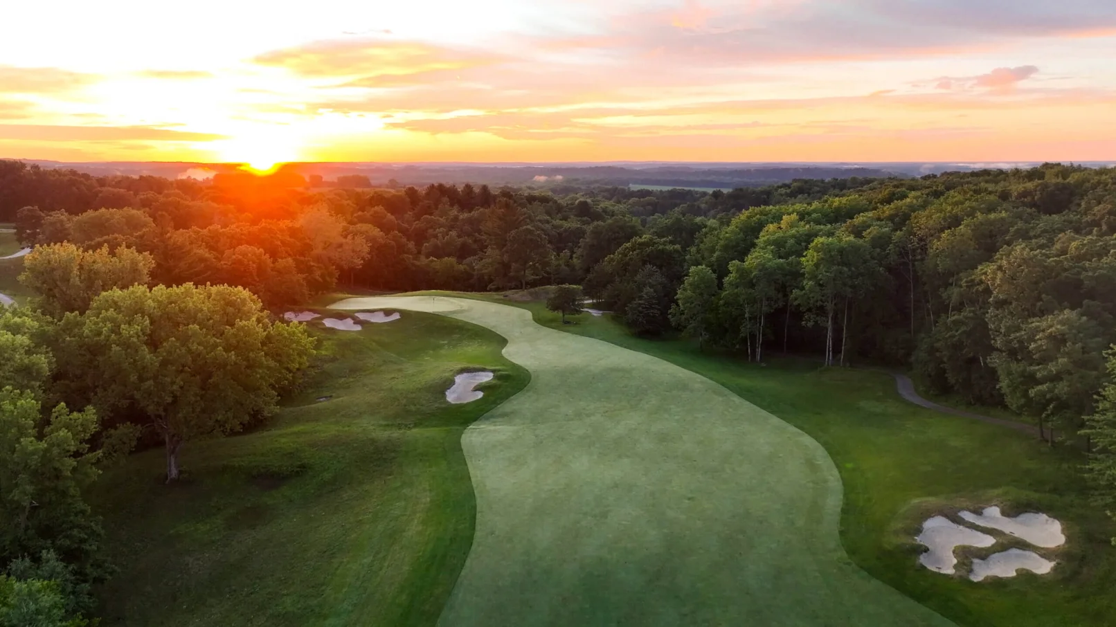 Wild Rock drone overview shot focused on hole 8 of the course.